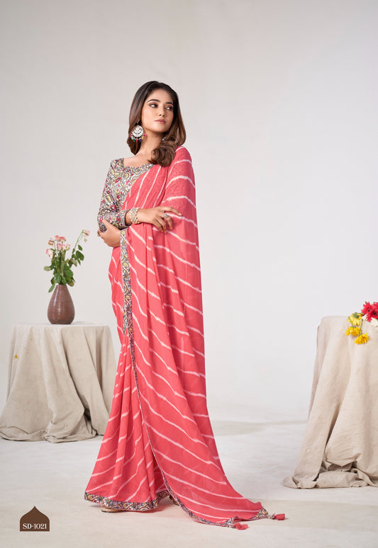 Peach Color Georgette Readymade/Easy Saree