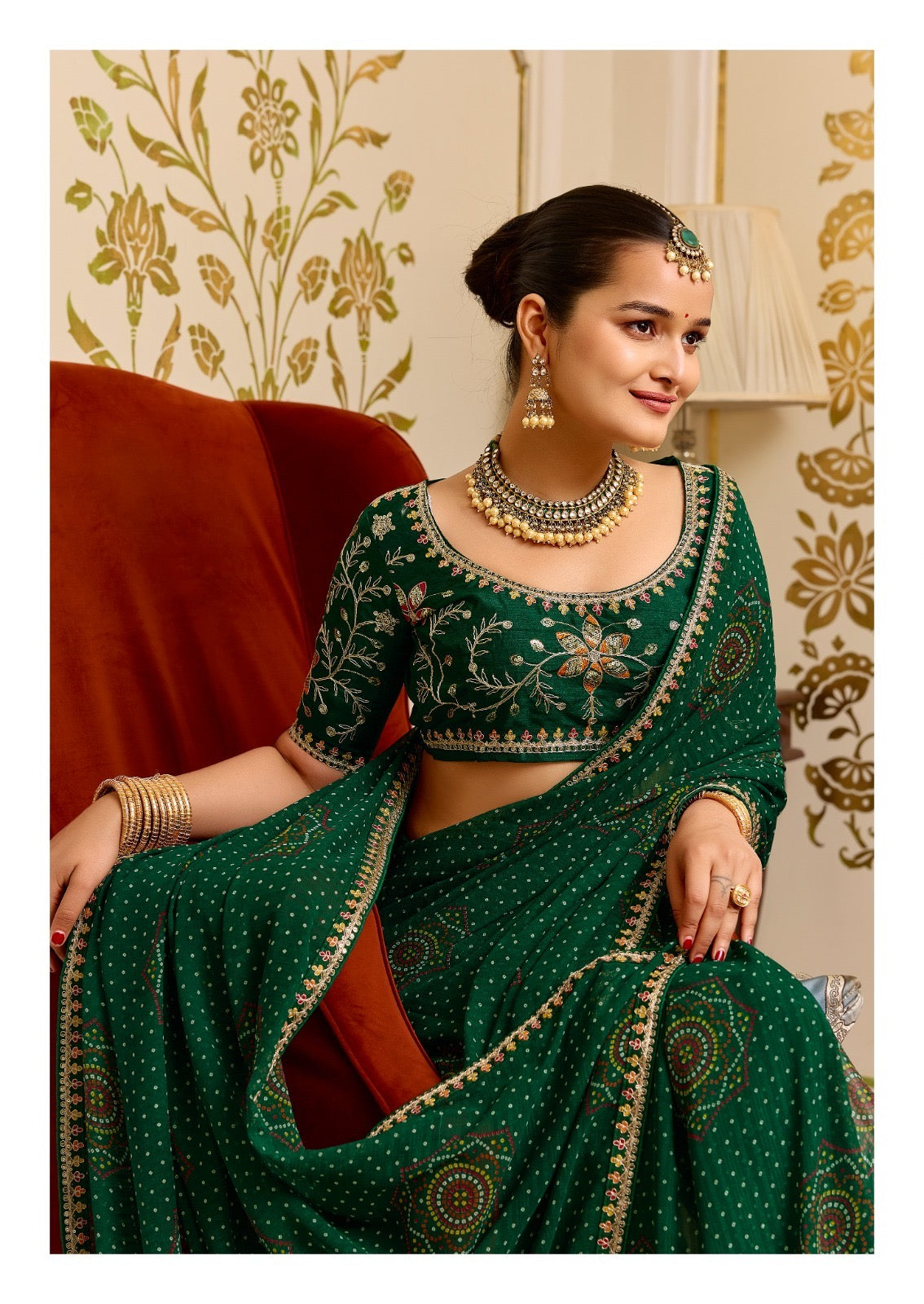 Bottle Green Georgette Normal Drape Saree - Panaash Saree