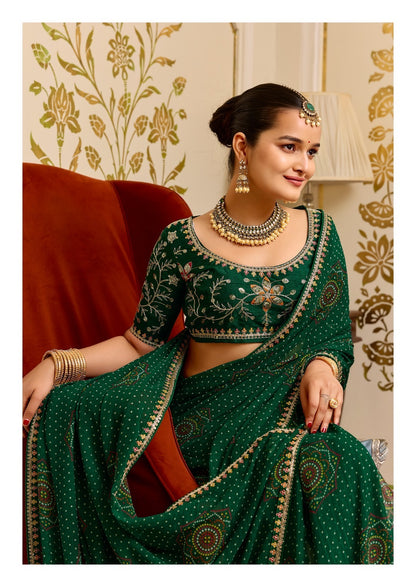 Bottle Green Georgette Normal Drape Saree - Panaash Saree