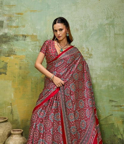 Red Modal Silk Ready To Wear/Easy Saree by Stylebypanaash