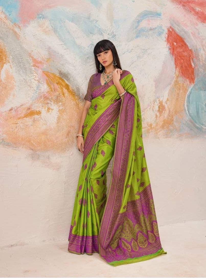 Parrot Green Readymade/Easy Kanjivaram Saree - Panaash Saree