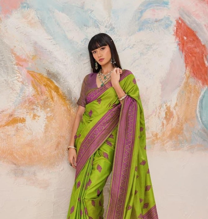 Parrot Green Readymade/Easy Kanjivaram Saree - Panaash Saree