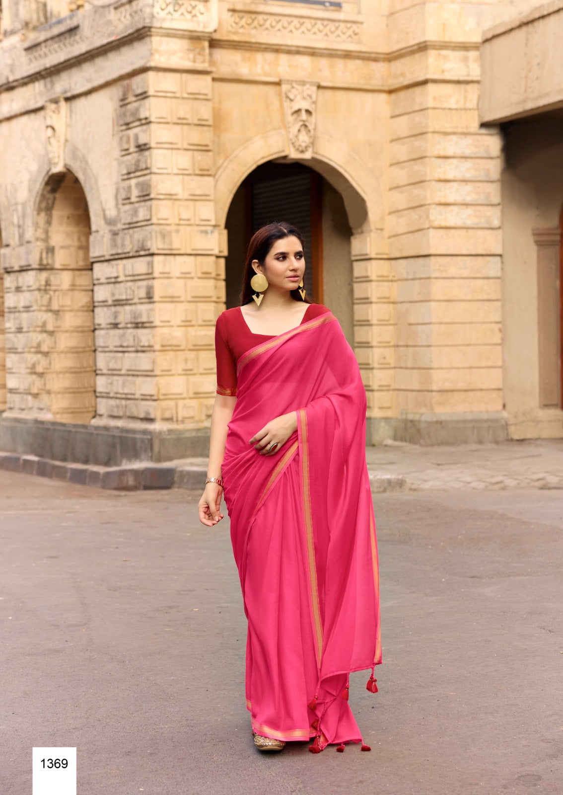 Pink Mul Cotton Ready To Wear/Easy Saree