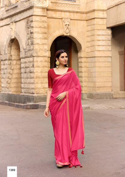 Pink Mul Cotton Ready To Wear/Easy Saree