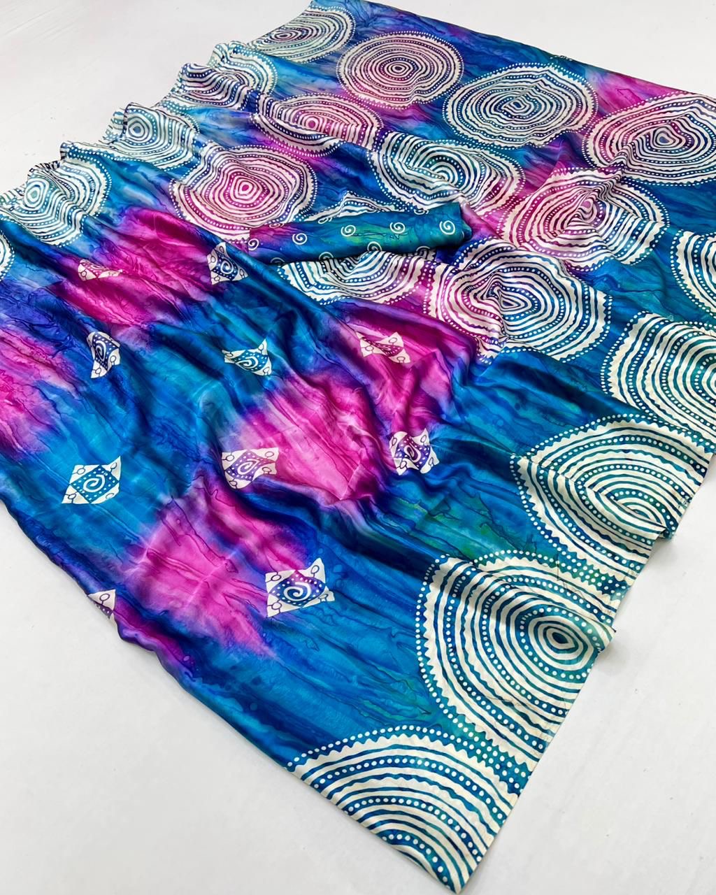 Blue Multicolor Crepe Silk Readymade/Easy Saree