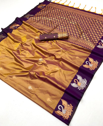 Copper Orange Readymade/Easy Kanjivaram Saree - Panaash Saree