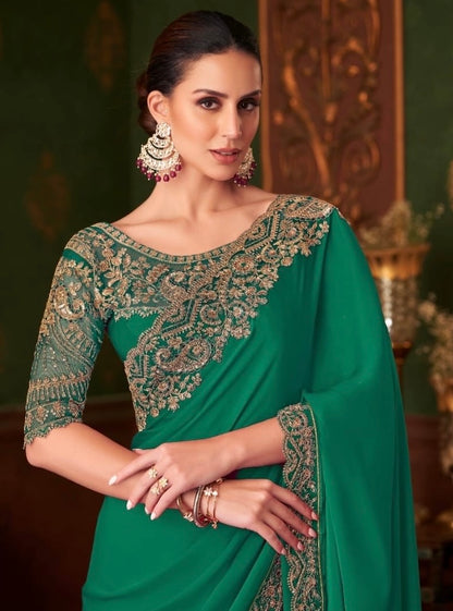 Green Cocktail Party Wear Readymade Saree