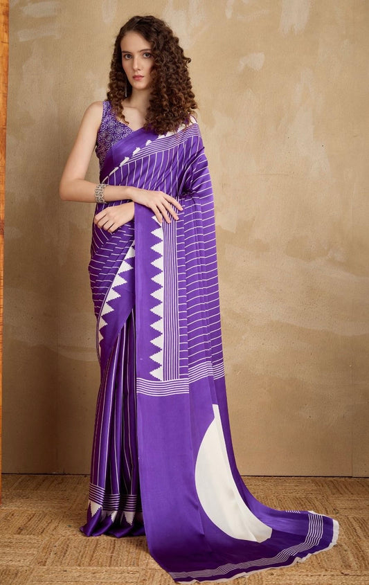 Purple Crepe Silk Readymade Saree