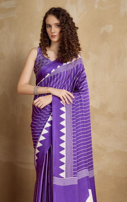 Purple Crepe Silk Readymade Saree