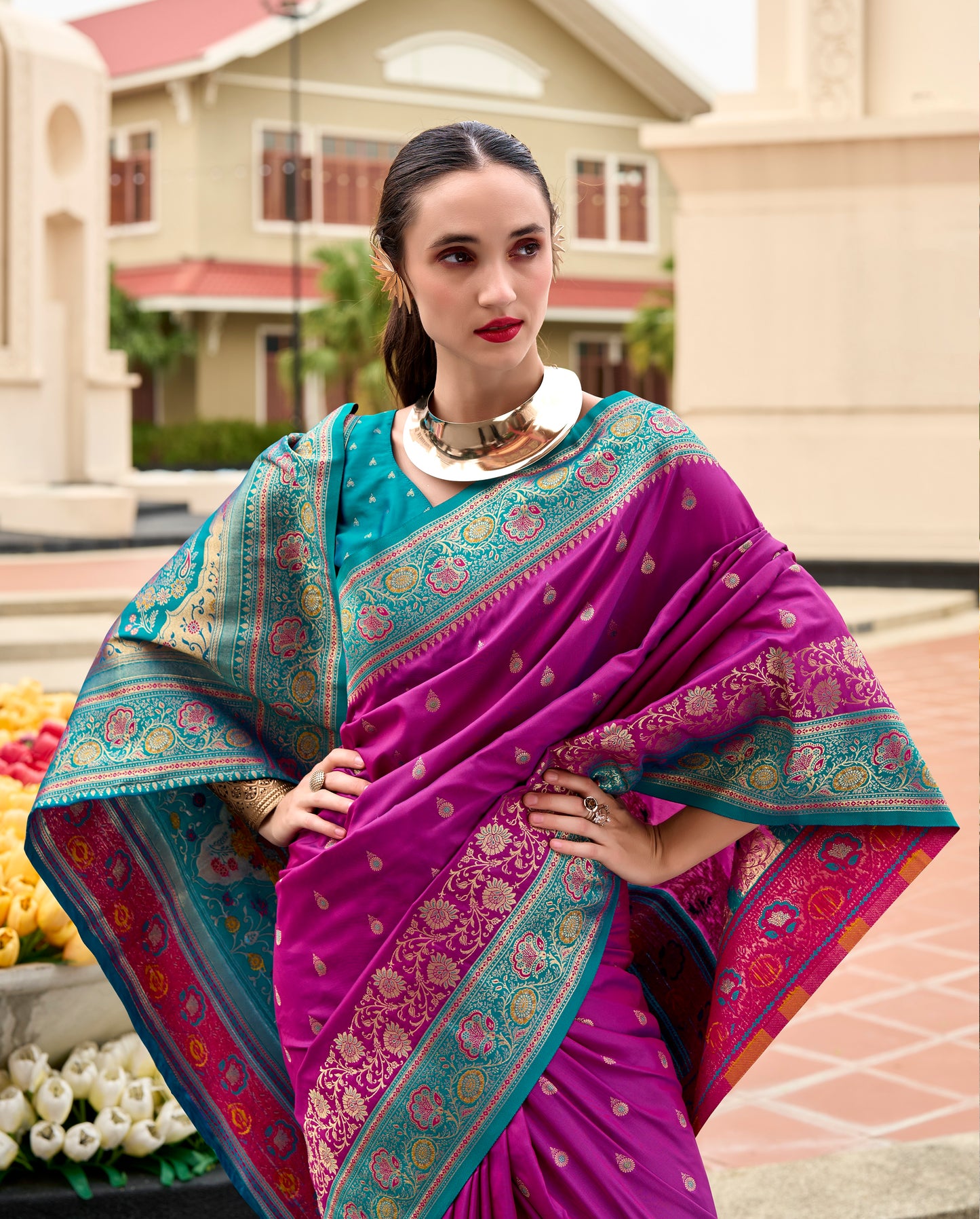 Royal purple Banarasi Silk Readymade/Easy Saree