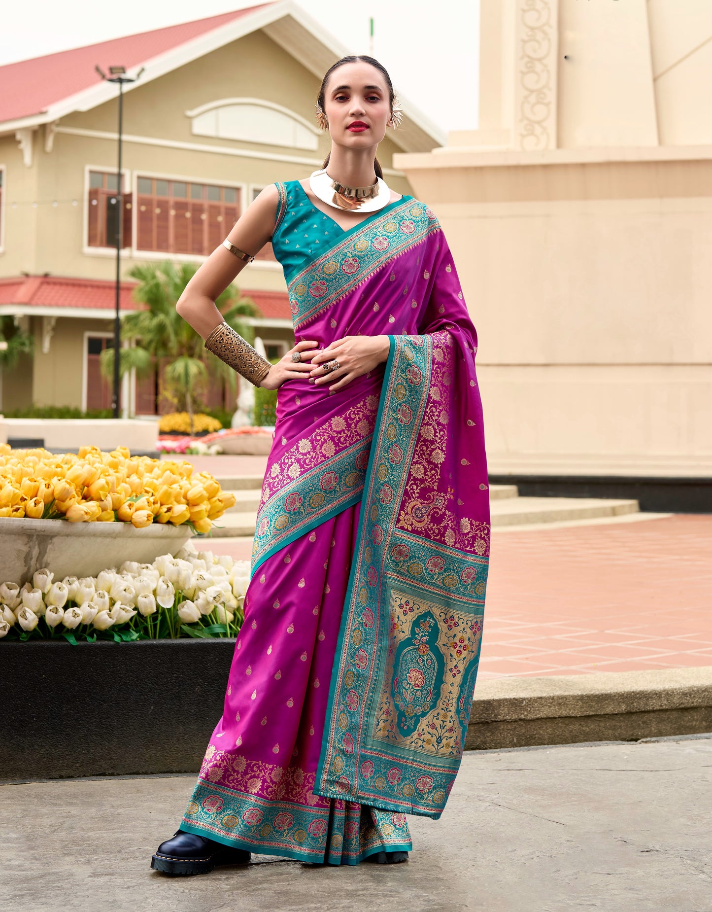 Royal purple Banarasi Silk Readymade/Easy Saree