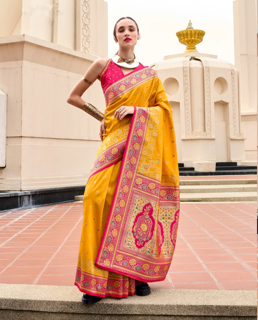 Mustard Yellow Banarasi Silk Readymade/Easy Saree