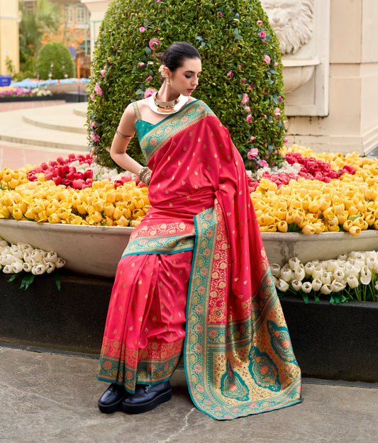 Royal pink Banarasi Silk Readymade/Easy Saree