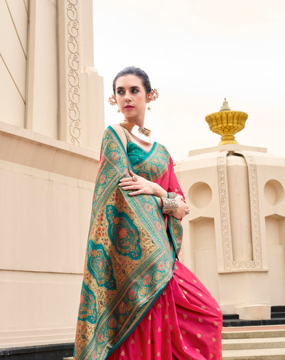 Royal pink Banarasi Silk Readymade/Easy Saree