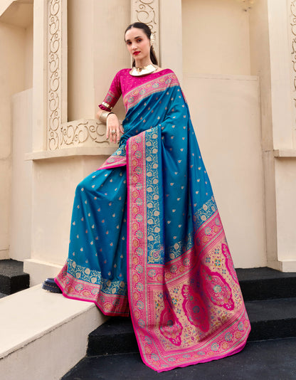 Peacock Blue Banarasi Silk Readymade/Easy Saree