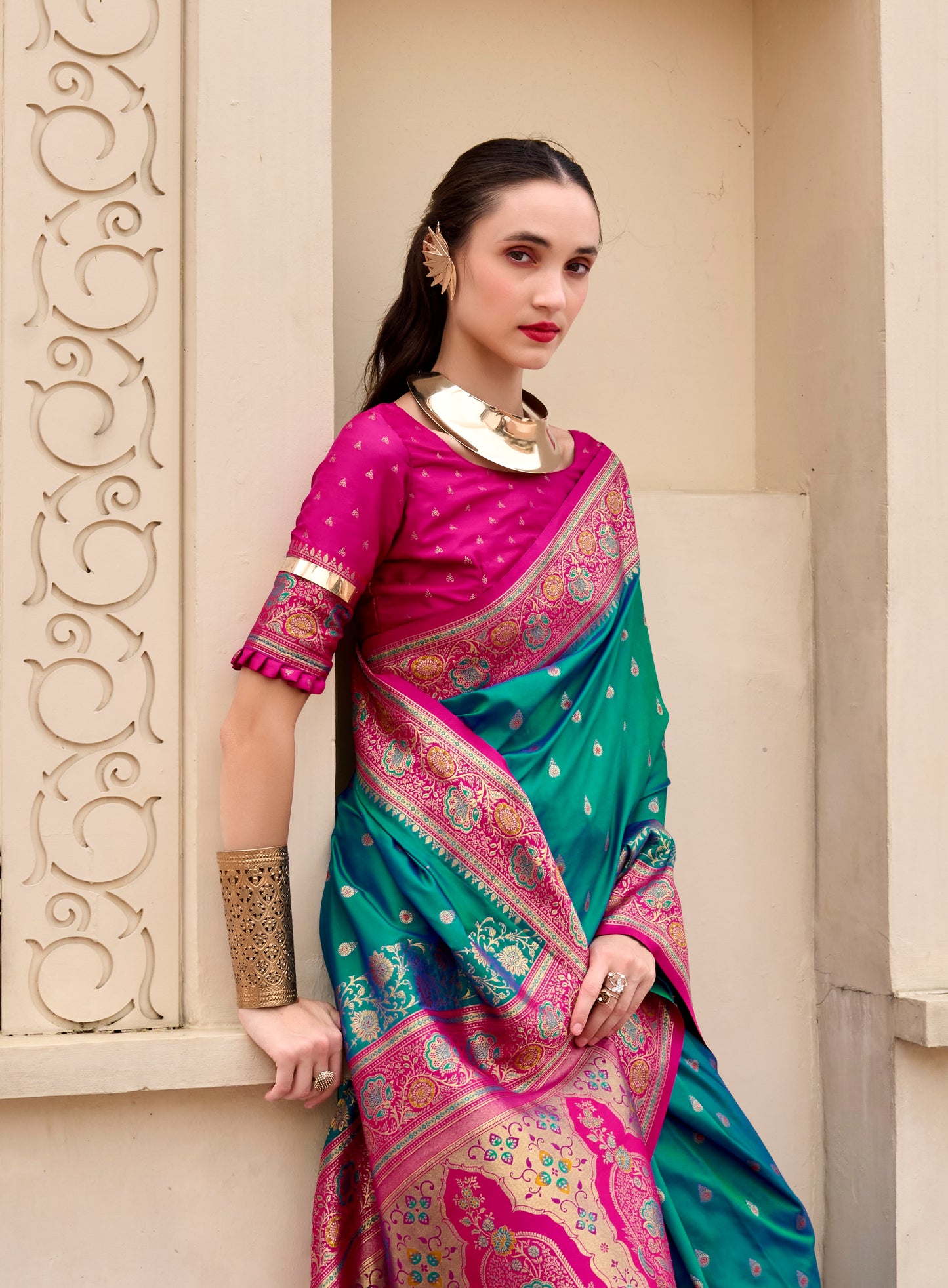 Emerald Green Banarasi Silk Readymade/Easy Saree