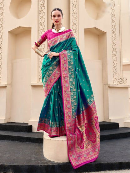 Emerald Green Banarasi Silk Readymade/Easy Saree