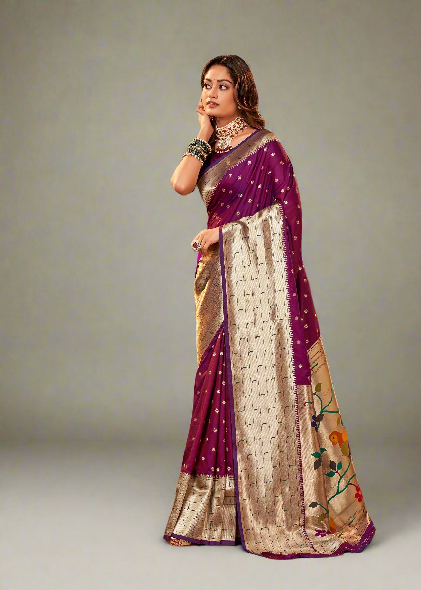 Purple Paithani Silk Readymade Saree