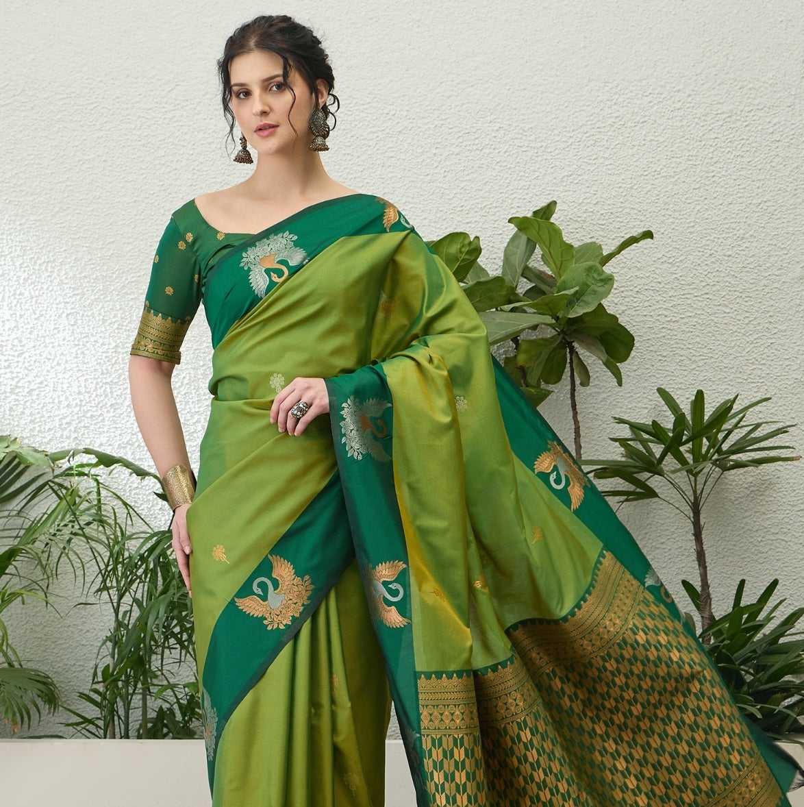 Parrot Green Readymade/Easy Kanjivaram Saree - Panaash Saree
