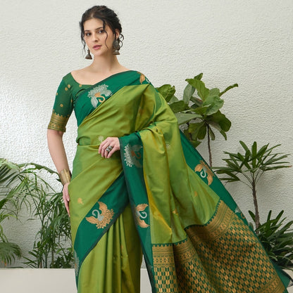 Parrot Green Readymade/Easy Kanjivaram Saree - Panaash Saree