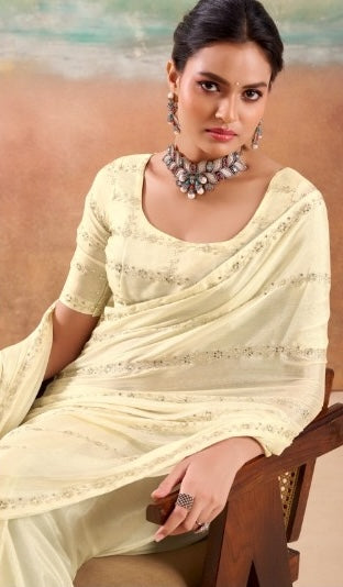 Off-White Georgette Readymade/Easy Saree - Panaash Saree