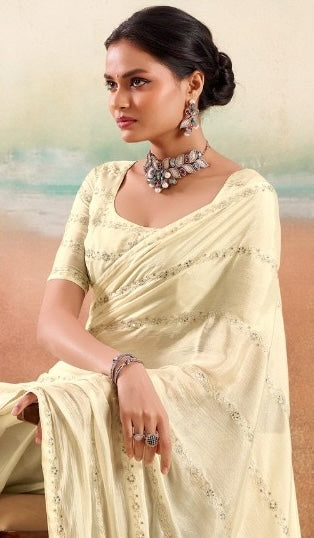 Off-White Georgette Readymade/Easy Saree - Panaash Saree