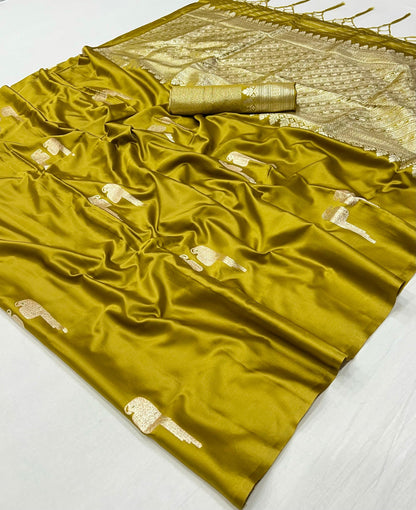 Gold Color Satin Silk Readymade/Easy Saree