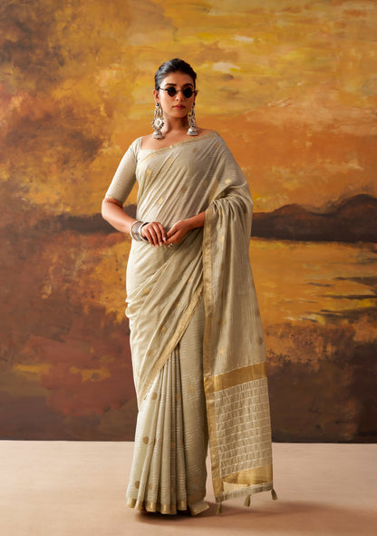 Grey Beige Cotton Ready To Wear/Easy Saree by Stylebypanaash 