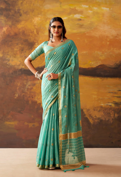Teal Cotton Ready To Wear/Easy Saree by Stylebypanaash 
