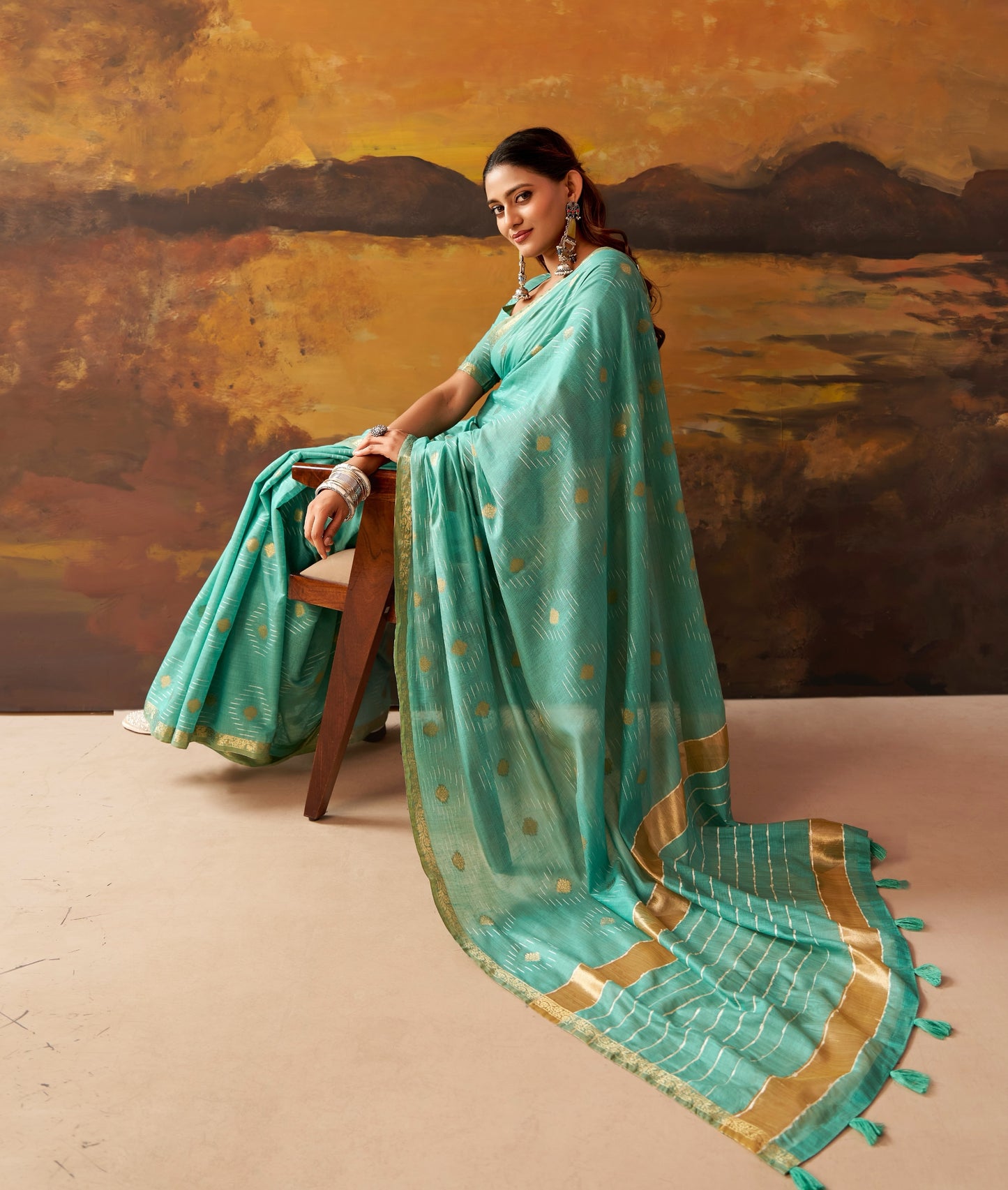 Teal Cotton Ready To Wear/Easy Saree by Stylebypanaash 