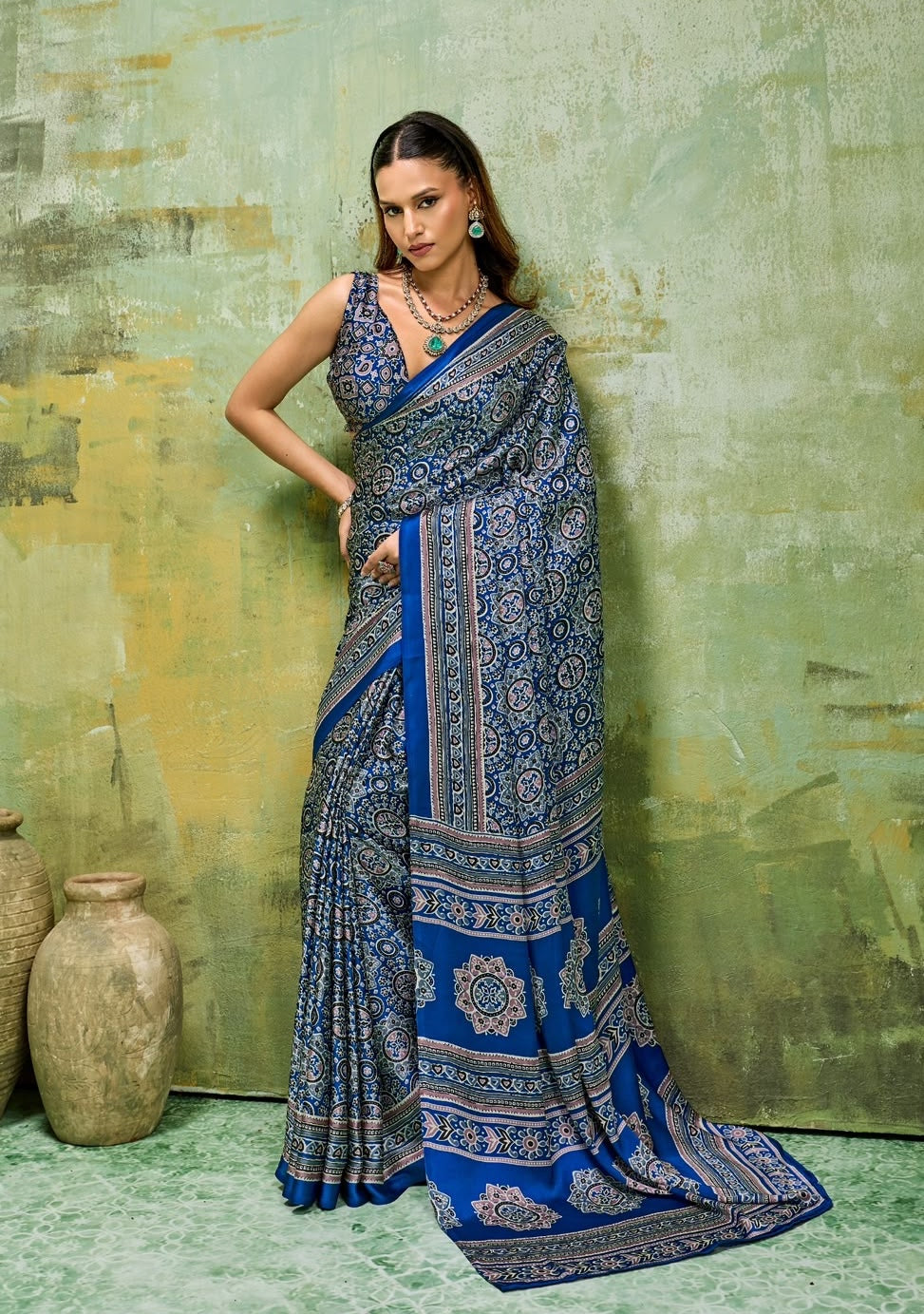 Royal Blue Modal Silk Ready To Wear/Easy Saree by Stylebypanaash
