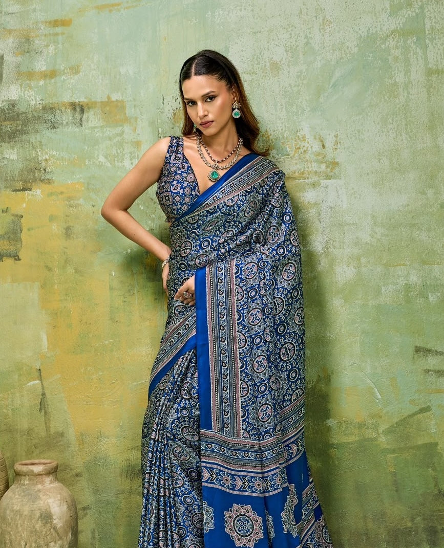Royal Blue Modal Silk Ready To Wear/Easy Saree by Stylebypanaash