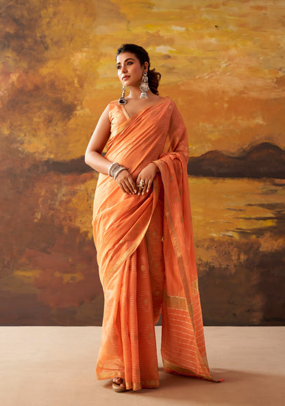 Orange Cotton Ready To Wear/Easy Saree by Stylebypanaash 