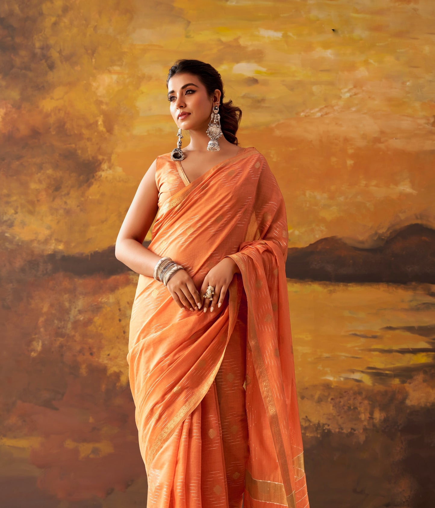  Orange Cotton Ready To Wear/Easy Saree by Stylebypanaash 