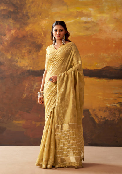 Golden Beige Cotton Ready To Wear/Easy Saree by Stylebypanaash 