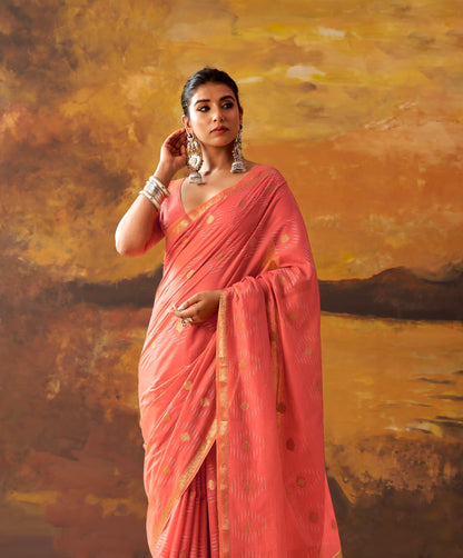 Coral Pink Cotton Ready To Wear/Easy Saree by Stylebypanaash 