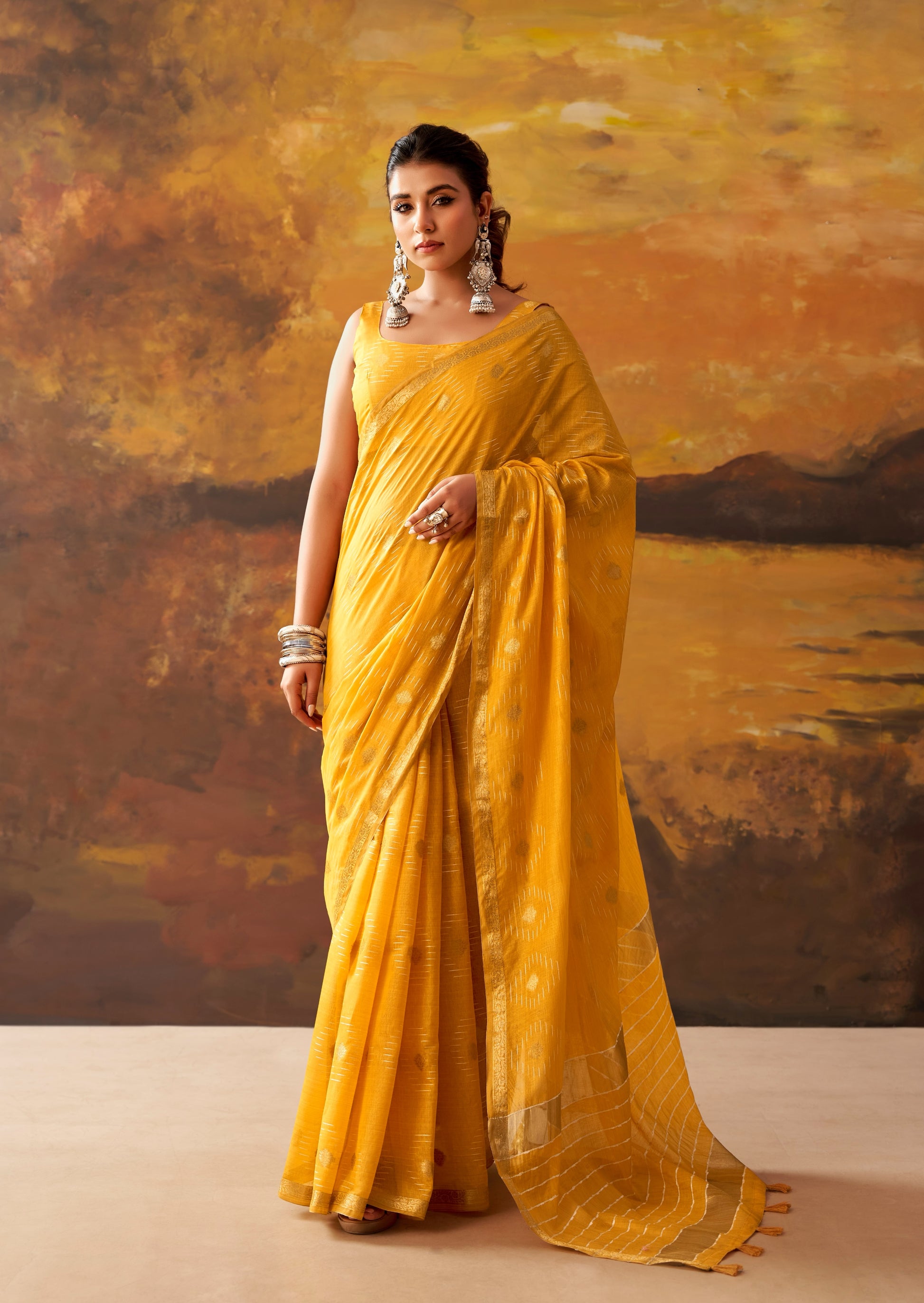 Mustard Yellow Cotton Ready To Wear/Easy Saree by Stylebypanaash 