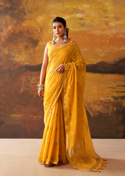 Mustard Yellow Cotton Ready To Wear/Easy Saree by Stylebypanaash 