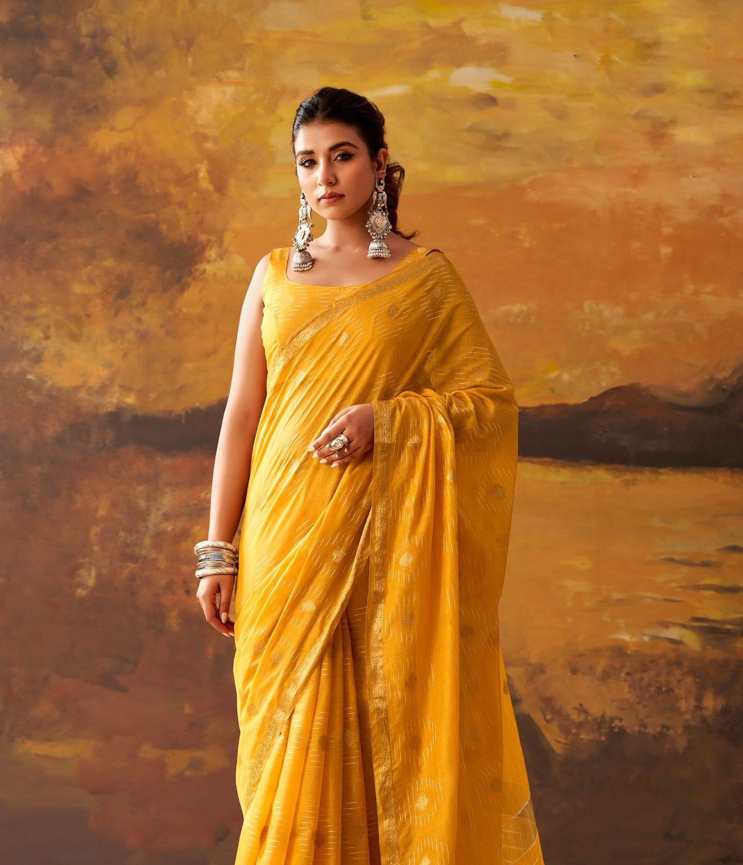 Mustard Yellow Cotton Ready To Wear/Easy Saree by Stylebypanaash 