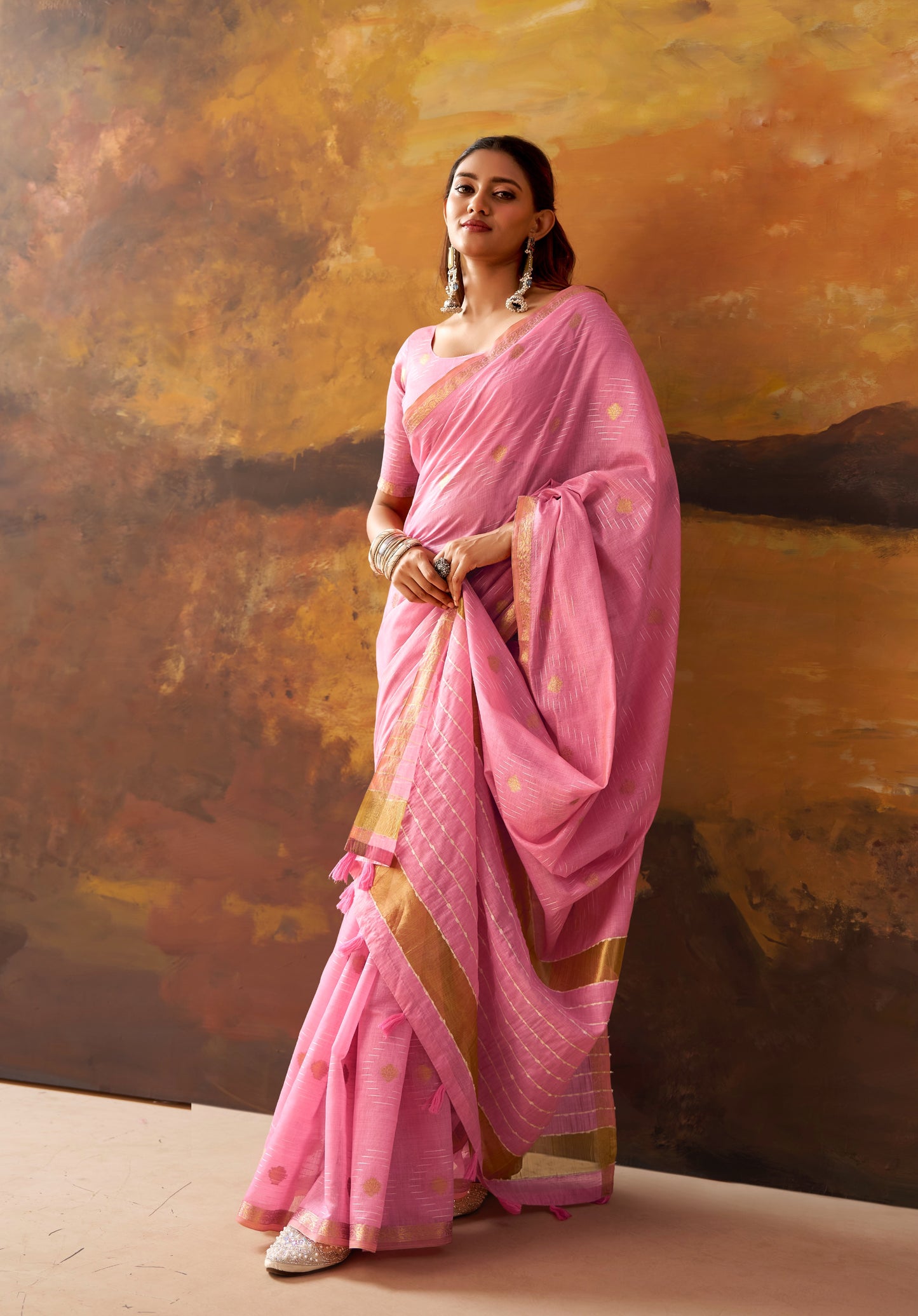 Pink Cotton Ready To Wear/Easy Saree by Stylebypanaash 
