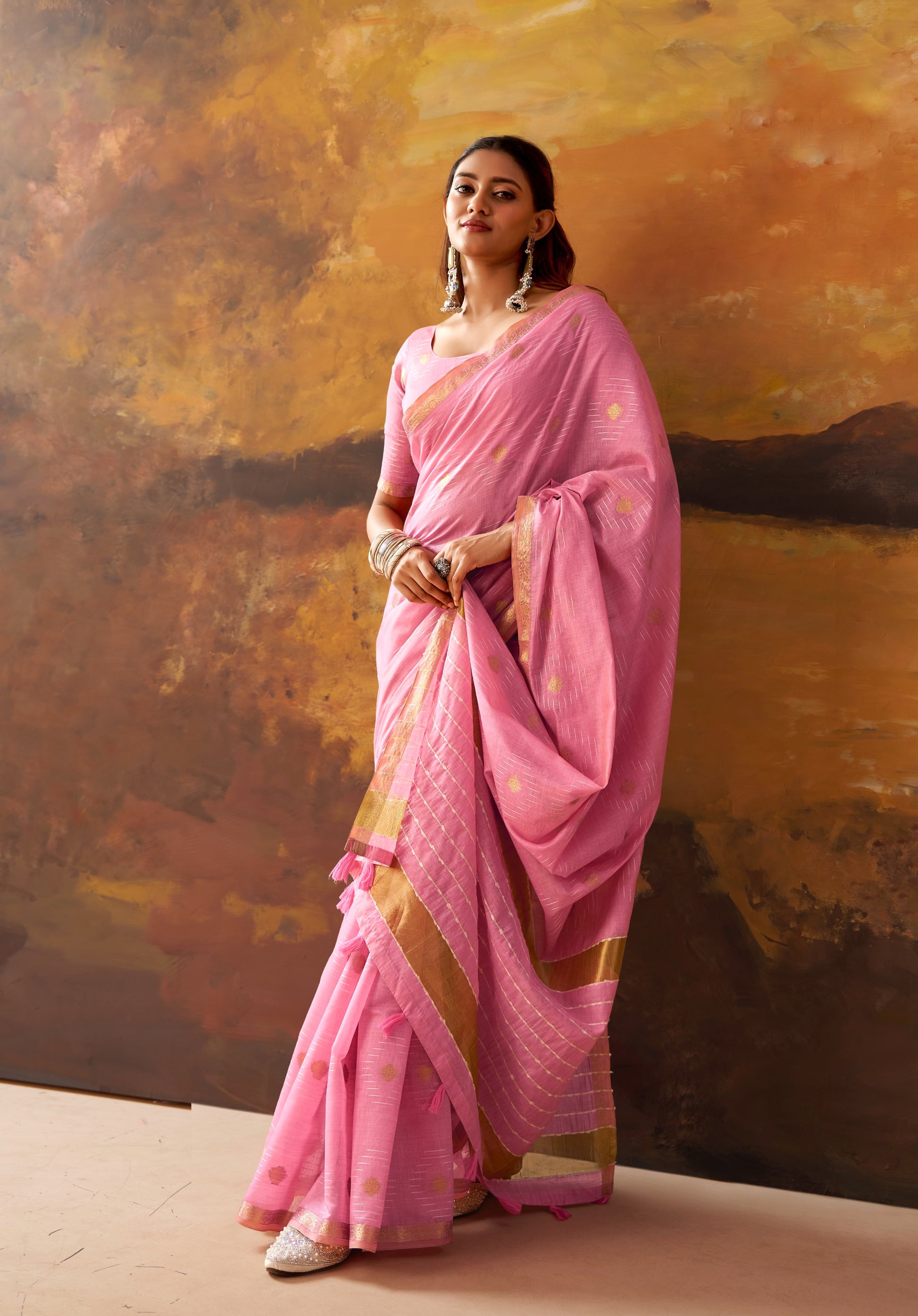 Pink Cotton Ready To Wear/Easy Saree by Stylebypanaash 