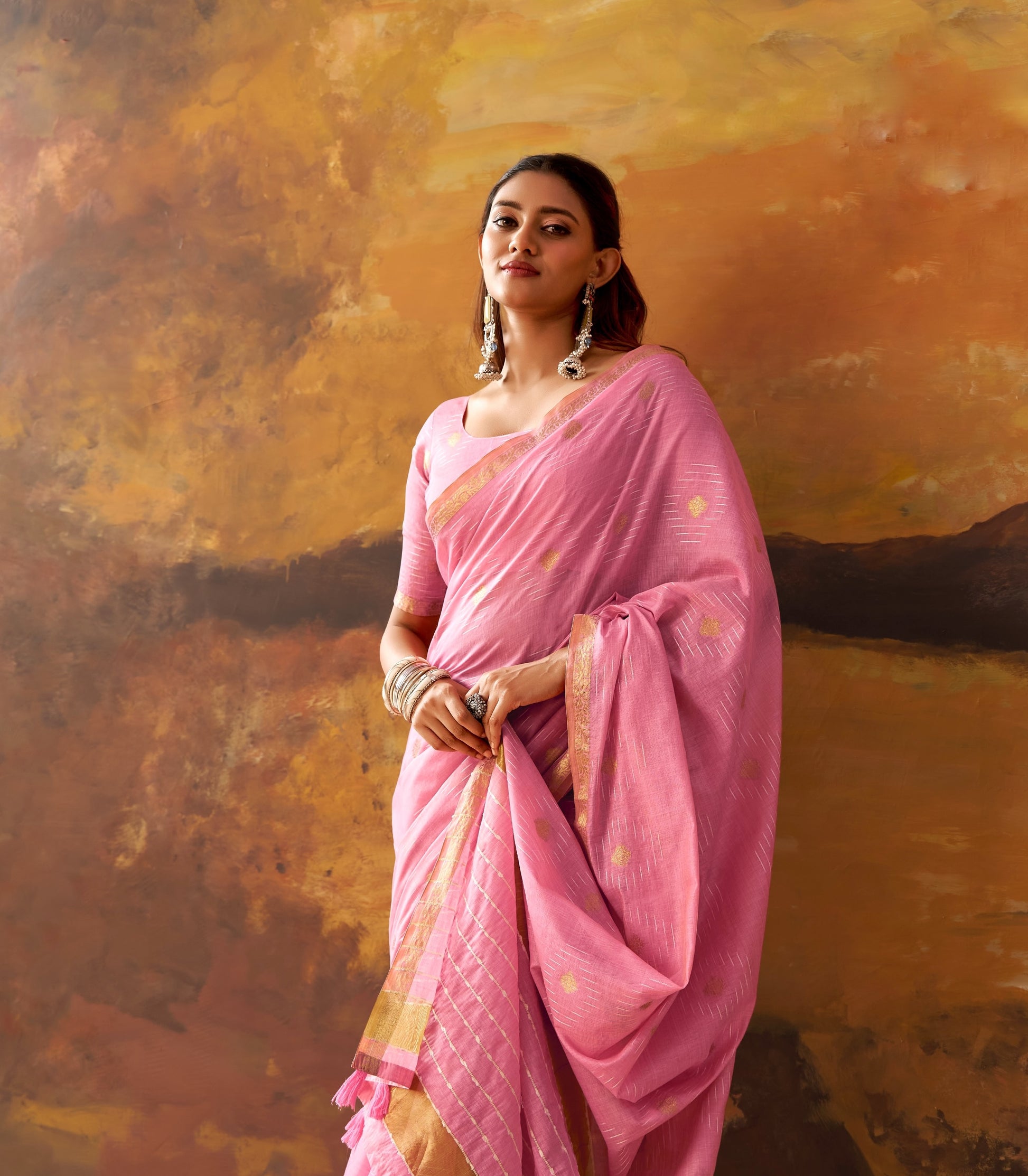 Pink Cotton Ready To Wear/Easy Saree by Stylebypanaash by Stylebypanaash 