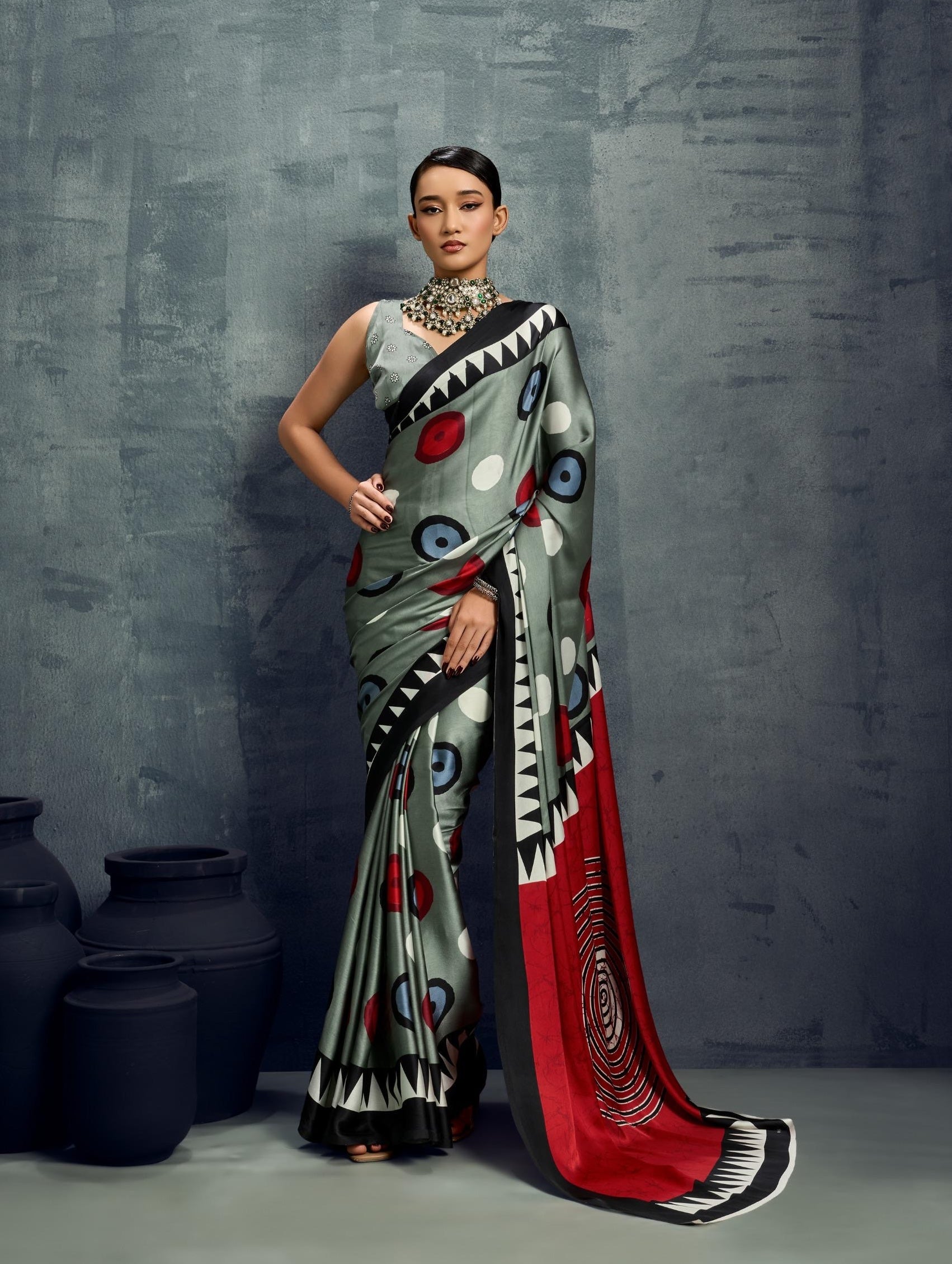 Sage Green Crepe Silk Normal Drape Saree - Panaash Saree
