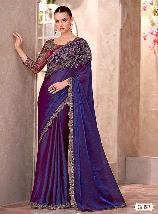 Violet Cocktail Party Wear Readymade Saree