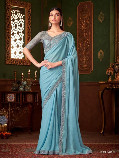 Sky Bluecolor Cocktail Readymade Saree