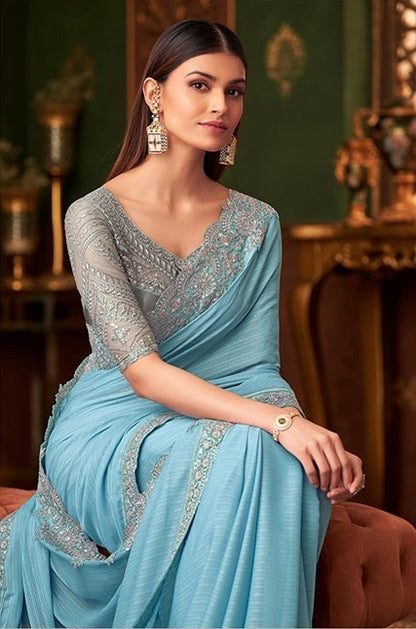 Sky Bluecolor Cocktail Readymade Saree