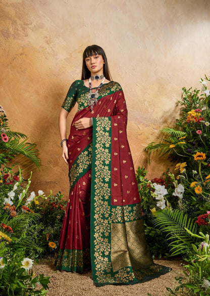 Maroon Kanjivaram Silk Readymade/Easy Saree