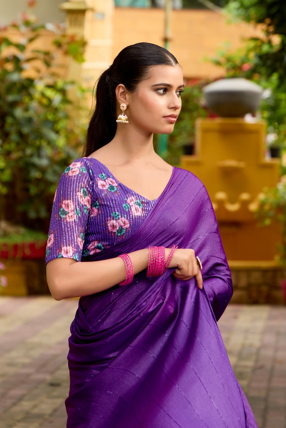 Royal Purple Georgette Readymade/Easy Saree