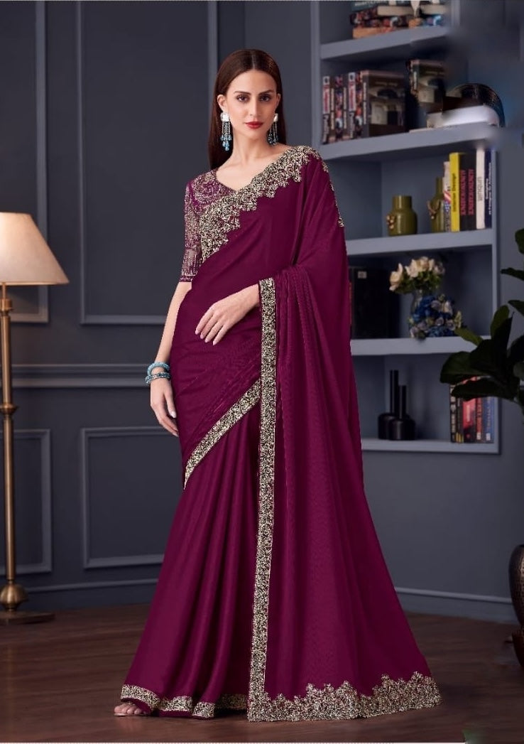 Wine Cocktail Ready To Wear/Easy Saree by StylebyPanaash
