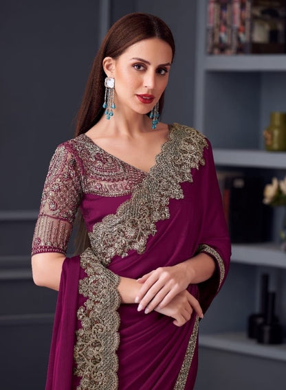 Wine Cocktail Ready To Wear/Easy Saree by StylebyPanaash